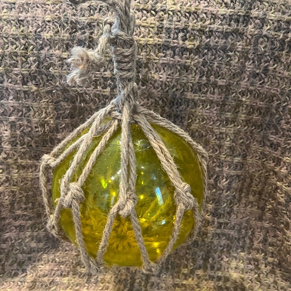 Glass Fishing Float/Buoy Ball, Vintage, hand blown, medium, yellow 8” buoy - Picture 2 of 5